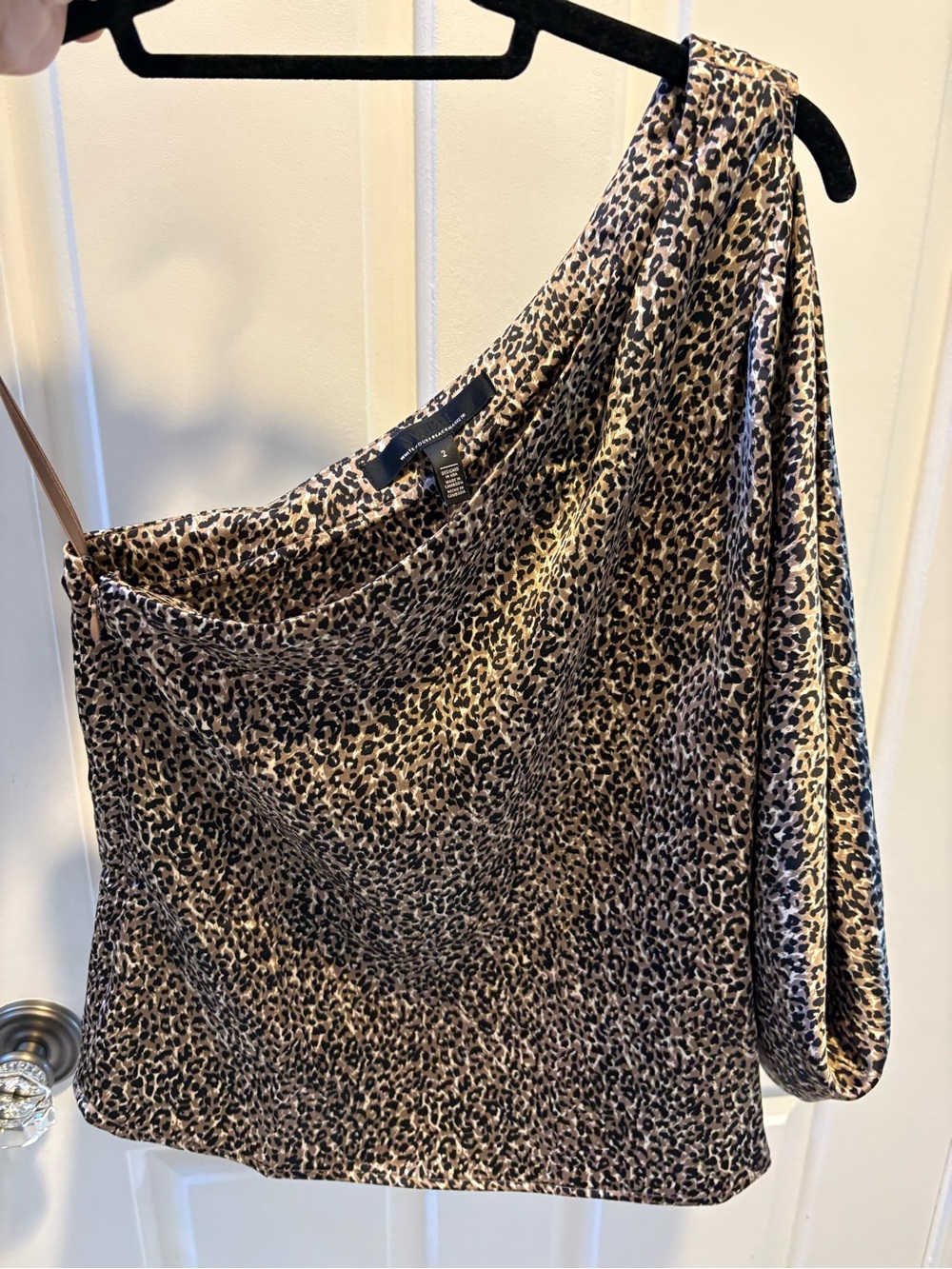 White House Black Market One-Shoulder Leopard-Print Top in Tan and Black
